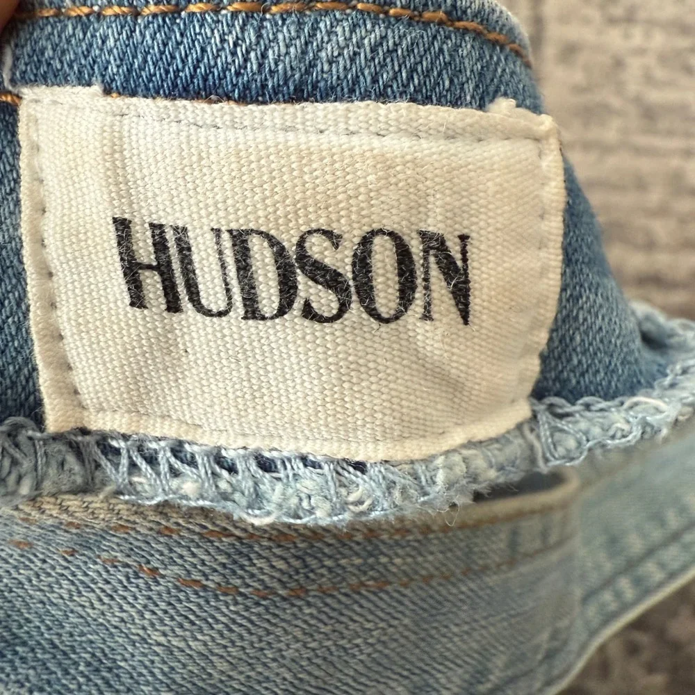 Hudson Kids Denim Jean Dress Pinafore Button Front Frayed Hem Light Wash L